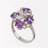 14 kt Gold Amethyst-Diamant-Ring, WG 585/000, 4 facett.