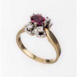 14 kt Gold Rubin-Brillant-Ring, GG/WG 585/000,