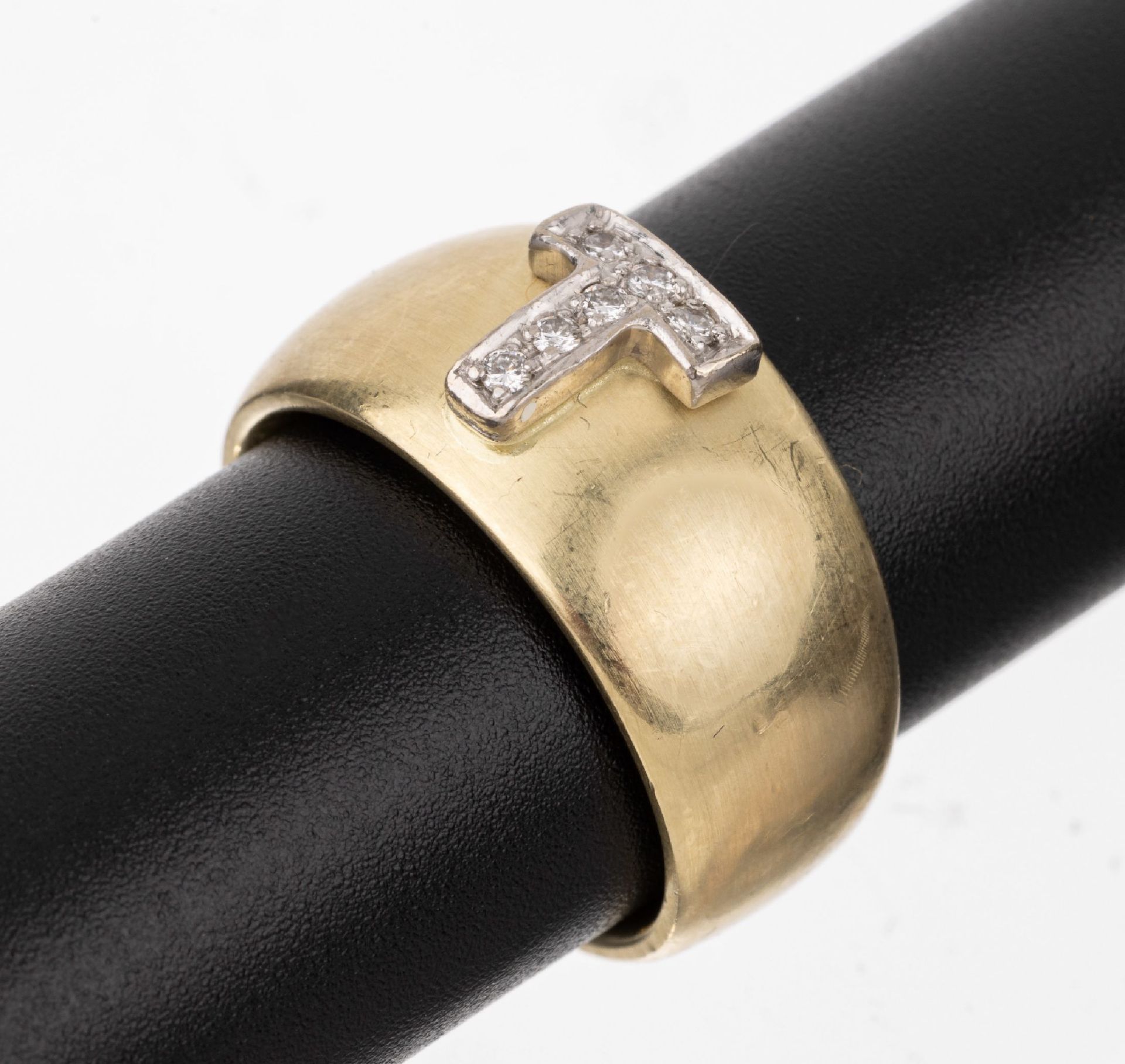 14 kt Gold Brillant-Ring, GG/WG 585/000, Ringschiene GG