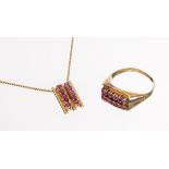 14 kt Gold Rubin-Schmuckset, GG 585/000, best. aus: 1