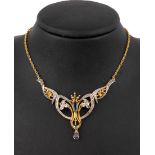 14 kt Gold Saphir-Diamant-Collier, GG/WG 585/000, nach