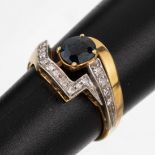 18 kt Gold Saphir-Diamant-Ring, GG/WG 750/000,