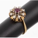 14 kt Gold Rubin-Brillant-Ring, GG/WG 585/000, mittig