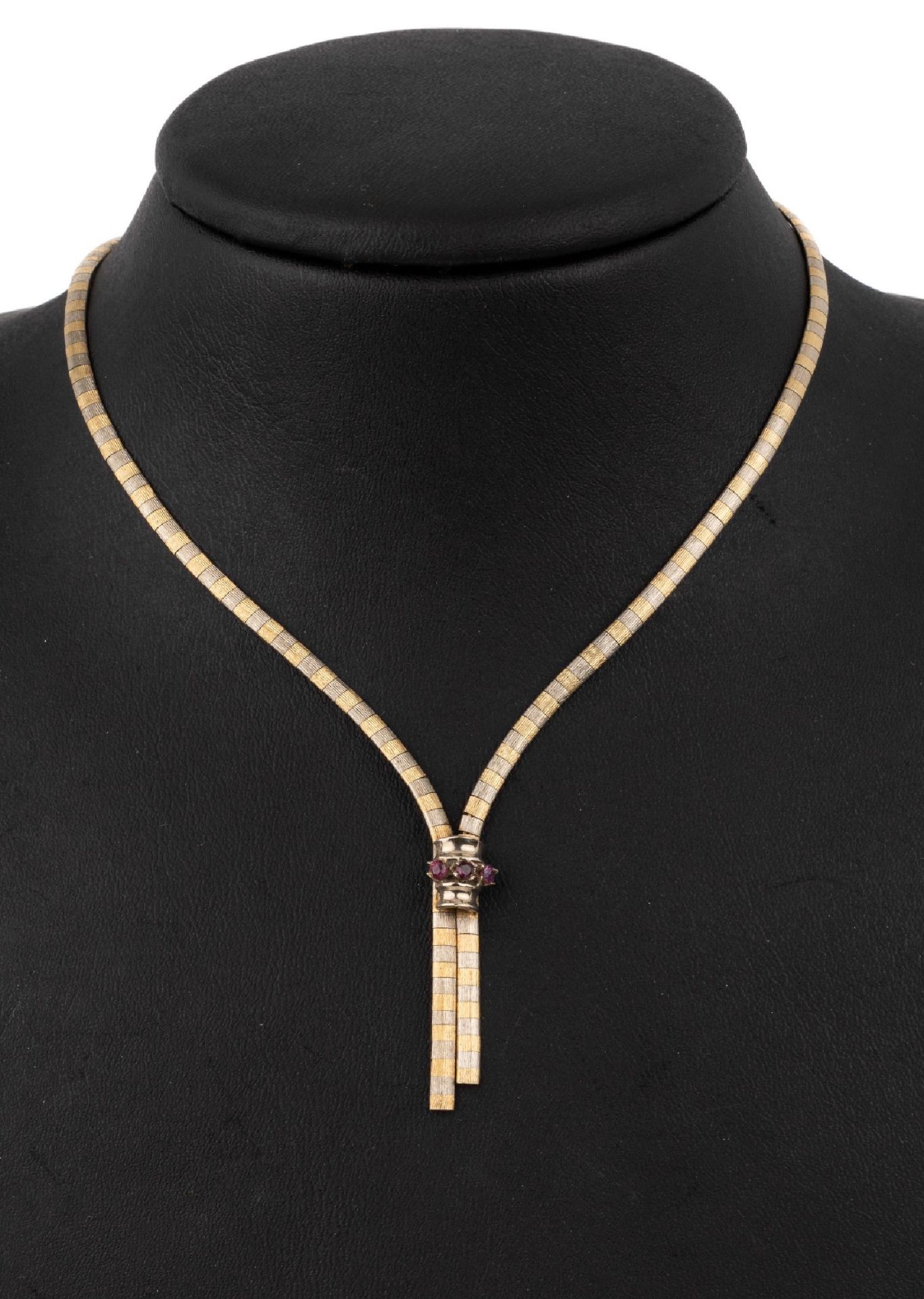 14 kt Gold Collier, GG/WG 585/000, Mittelteil mit 3 kl.