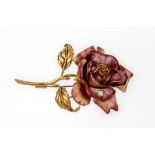 Ausgefallene 18 kt Gold Brosche in Form einer Rose, GG