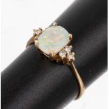 14 kt Gold Opal-Brillant-Ring, GG 585/000, Opal mit