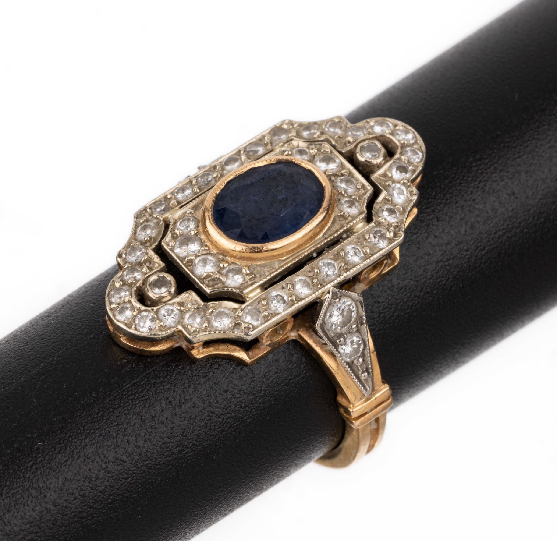 18 kt Gold Saphir-Brillant-Ring, GG/WG 750/000,