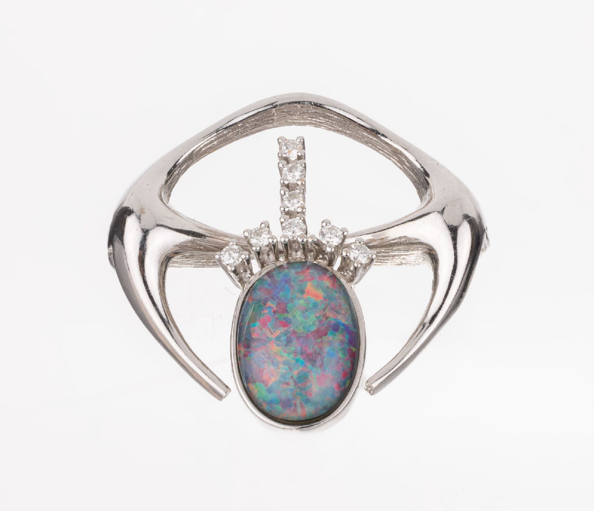 14 kt Gold Brillant-Opal-Brosche, WG 585/000,