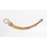 18 kt Gold Perl-Diamant-Brosche, WG/GG 750/000, weiße