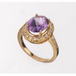 18 kt Gold Amethyst-Brillant-Ring, GG 750/000,