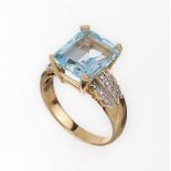 14 kt Gold Blautopas-Diamant-Ring, GG 585/000, facett.