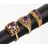 Konvolut 3 14 kt Gold Amethyst-Ringe, GG 585/000, 1 x