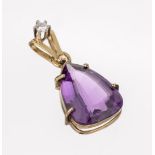 14 kt Gold Amethyst-Brillant-Anhänger, GG 585/000,