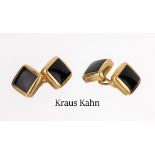 Paar 18 kt Gold Onyx-Manschettenknöpfe, GG 750/000,