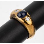 18 kt Gold Saphir-Brillant-Ring, GG 750/000, mittig