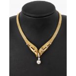 18 kt Gold Brillant-Perl-Collier, GG/WG 750/000,