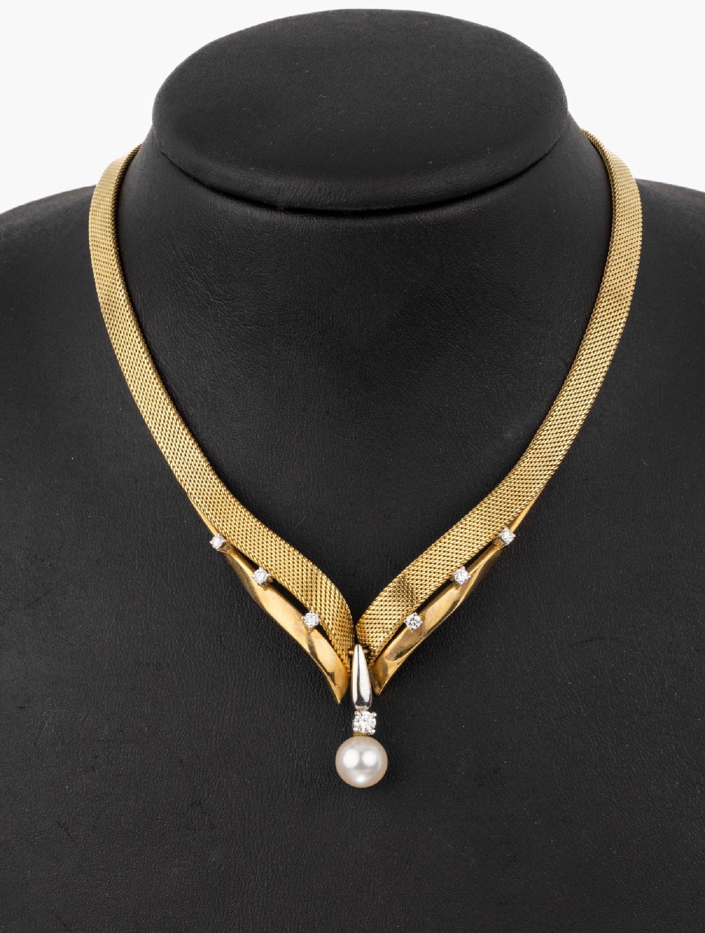 18 kt Gold Brillant-Perl-Collier, GG/WG 750/000,