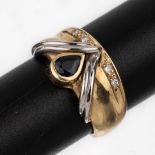 14 kt Gold Saphir-Brillant-Ring, GG/WG 585/000, facett.