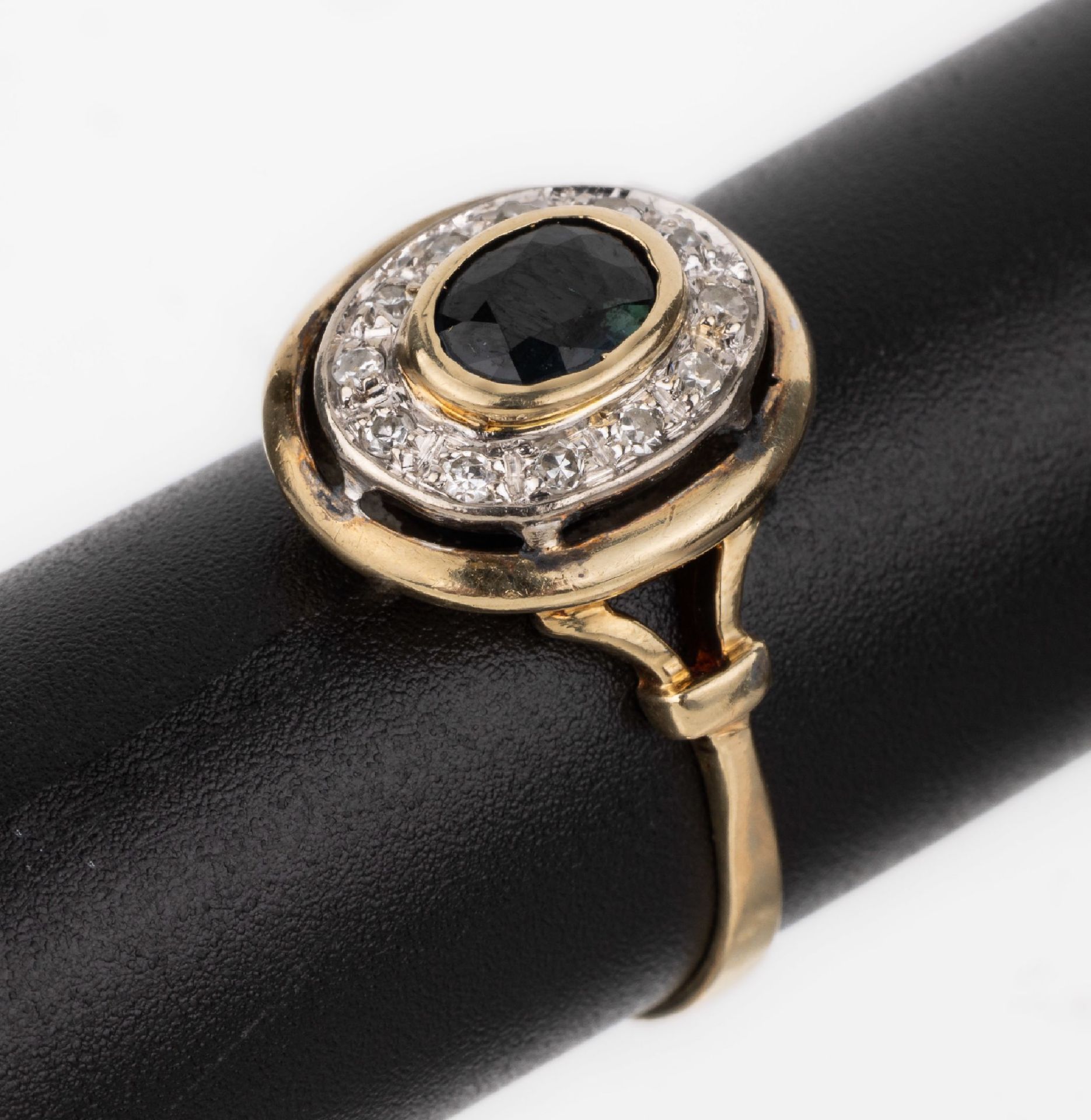 14 kt Gold Saphir-Diamant-Ring, GG/WG 585/000,