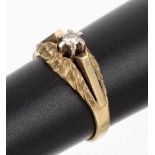 14 kt Gold Brillant-Ring, GG 585/000, part.strukturiert,