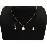 14 kt Gold Perl-Schmuckset, GG 585/000, best. aus: 1