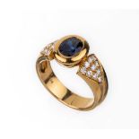 18 kt Gold Saphir-Brillant-Ring, GG 750/000, mittig