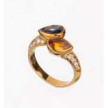 18 kt Gold Saphir-Brillant-Ring, GG 750/000, 2 facett.