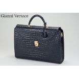 GIANNI VERSACE vintage Aktentasche, geprägtes Leder, in