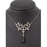 Onyx-Strass-Collier, 925er Silber, im Stil des