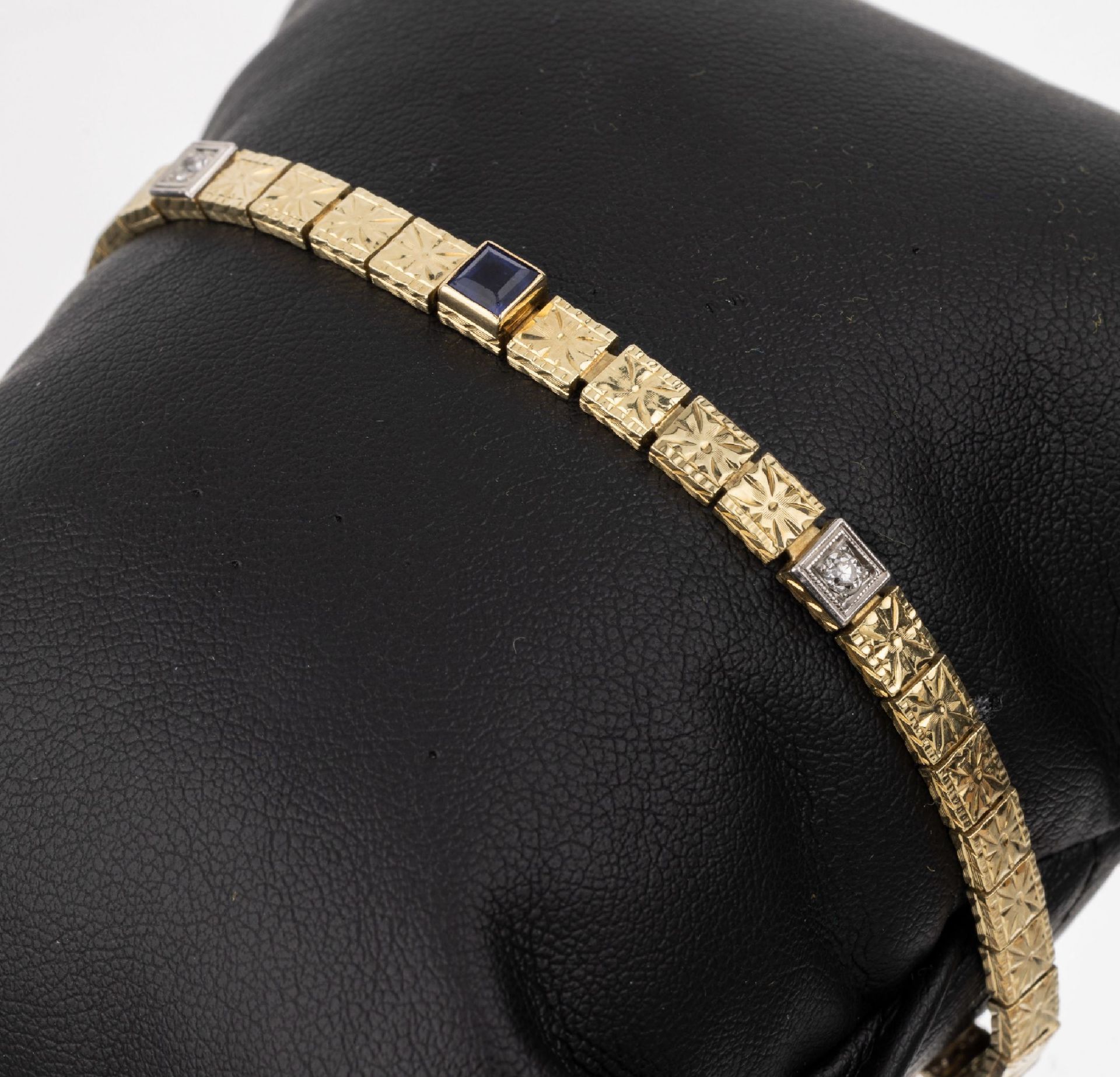 14 kt Gold Diamant-Farbstein-Armband, GG 585/000,