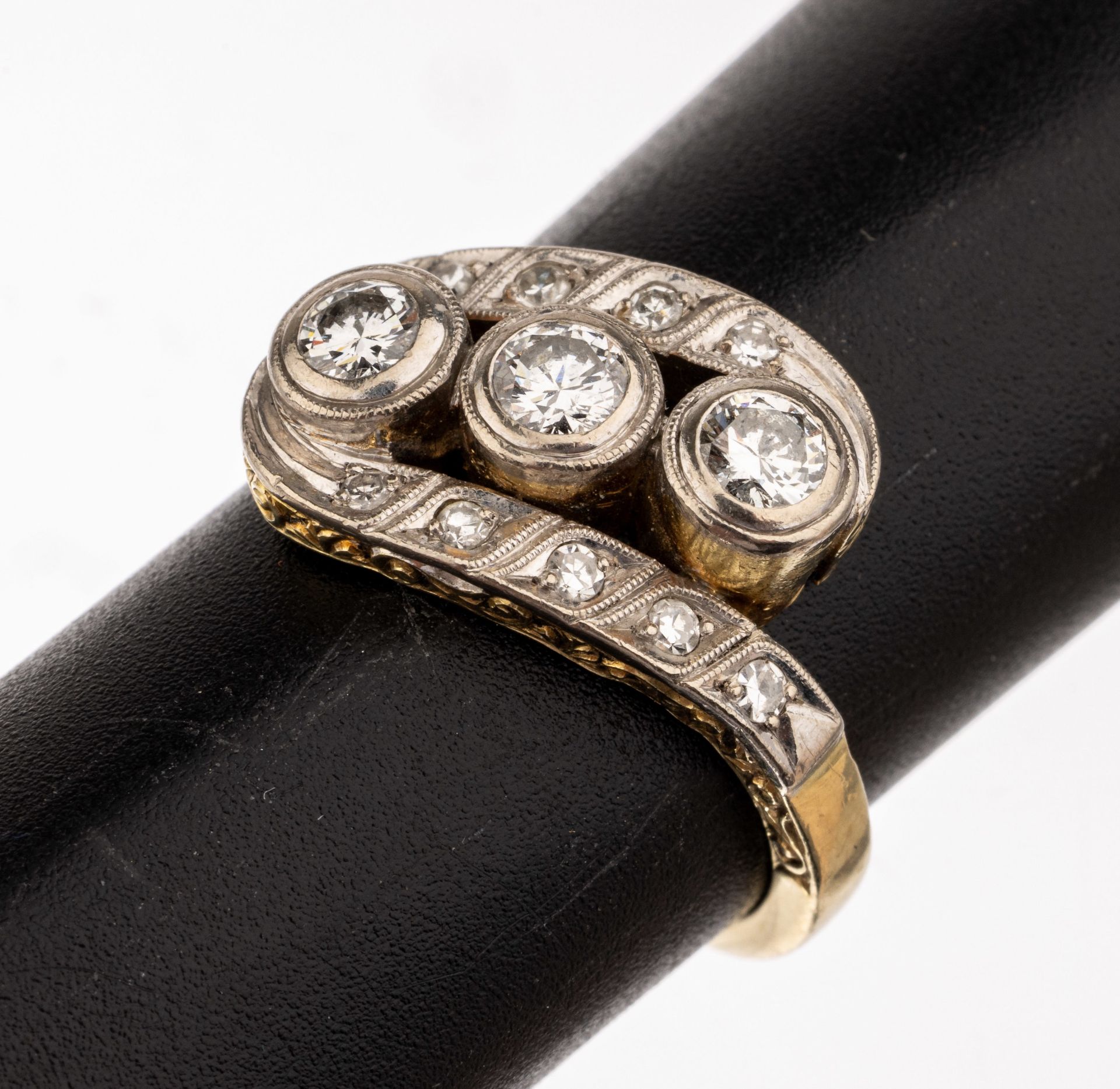 14 kt Gold Diamant-Ring, GG/WG 585/000, 1950er Jahre, 3