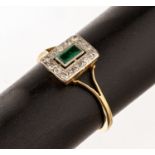 18 kt Gold Smaragd-Diamant-Ring, um 1930, GG 750/000