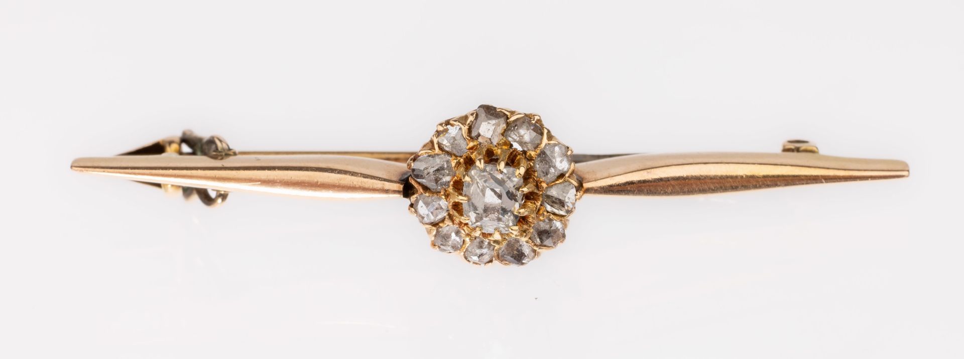 14 kt Gold Diamant-Brosche, um 1890, GG 585/000, 12