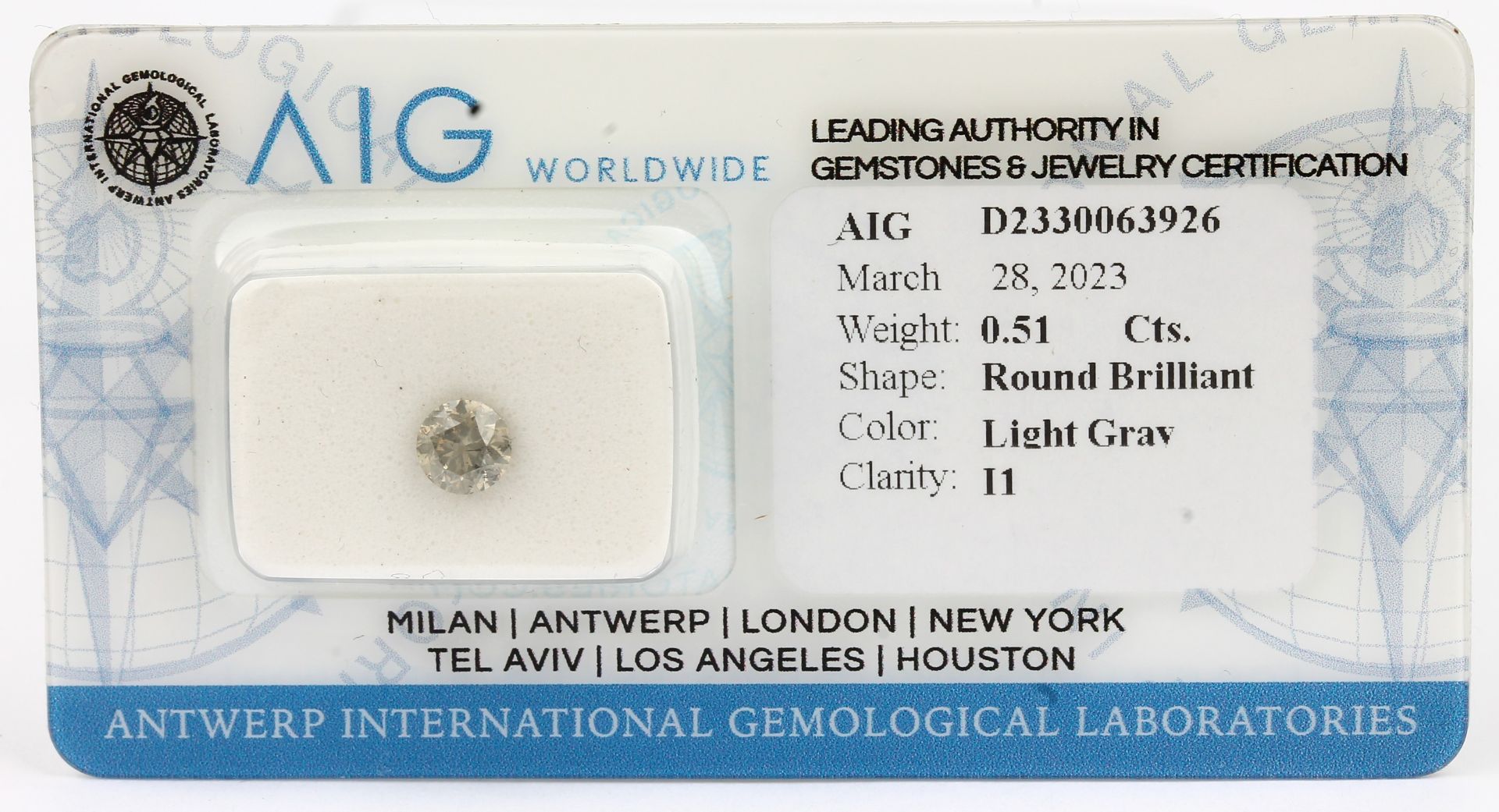 Loser Brillant, 0.51 ct light gray/p1, eingeschweißt mit