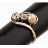 14 kt Gold Perl-Diamant-Ring, um 1900, GG 585/000,