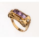 14 kt Gold Amethyst-Diamant-Ring, 1950er Jahre, GG