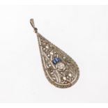 18 kt Gold Art-Deco Diamant-Saphir-Anhänger, WG 750/000,