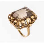 14 kt Gold Rauchquarz-Ring, GG 585/000, 1950er Jahre,