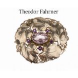 THEODOR FAHRNER Amethyst-Brosche, 800er Silber, TF