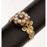 14 kt Gold Diamant-Perl-Ring, um 1830, GG 585/000 gepr.,
