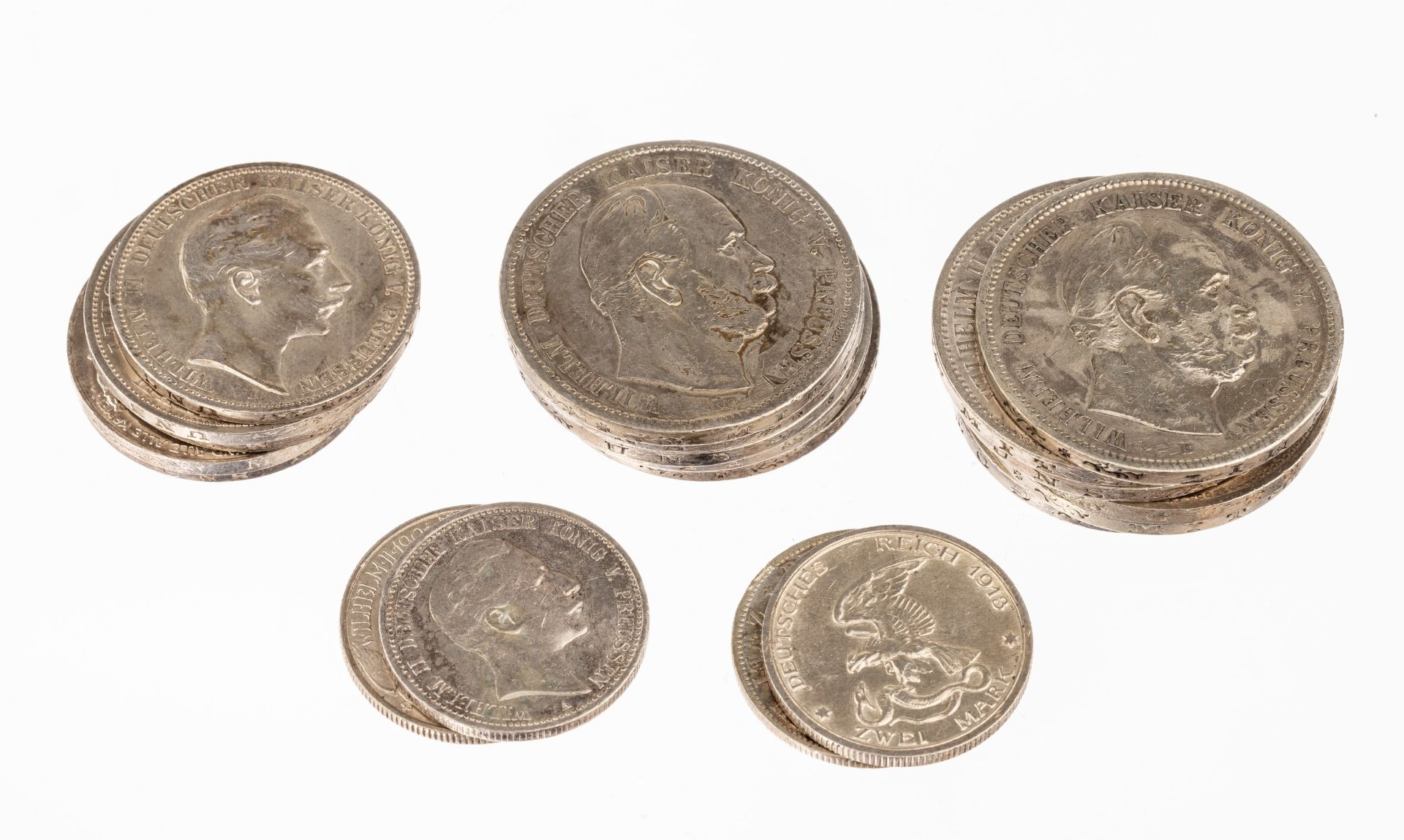 Konvolut 21 Silbermünzen, Deutsches Reich: 11 x 5 Mark: