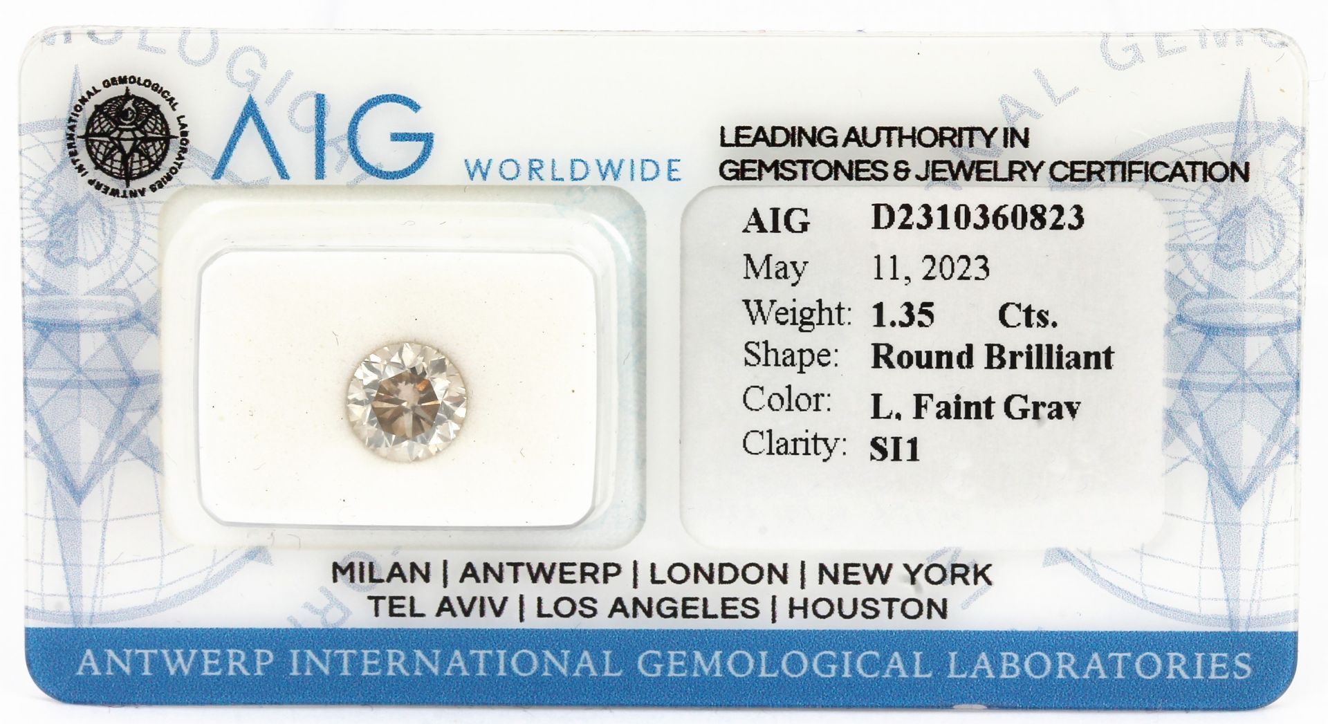 Loser Brillant, 1.35 ct get.Weiß(L) faint Gray/si1,