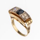 14 kt Gold Saphir-Diamant-Ring, 1940er Jahre, GG/WG