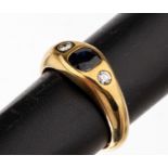 18 kt Gold Saphir-Brillant-Ring,   GG 750/000, mittig