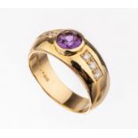 14 kt Gold Amethyst-Brillant-Ring,   GG 585/000,