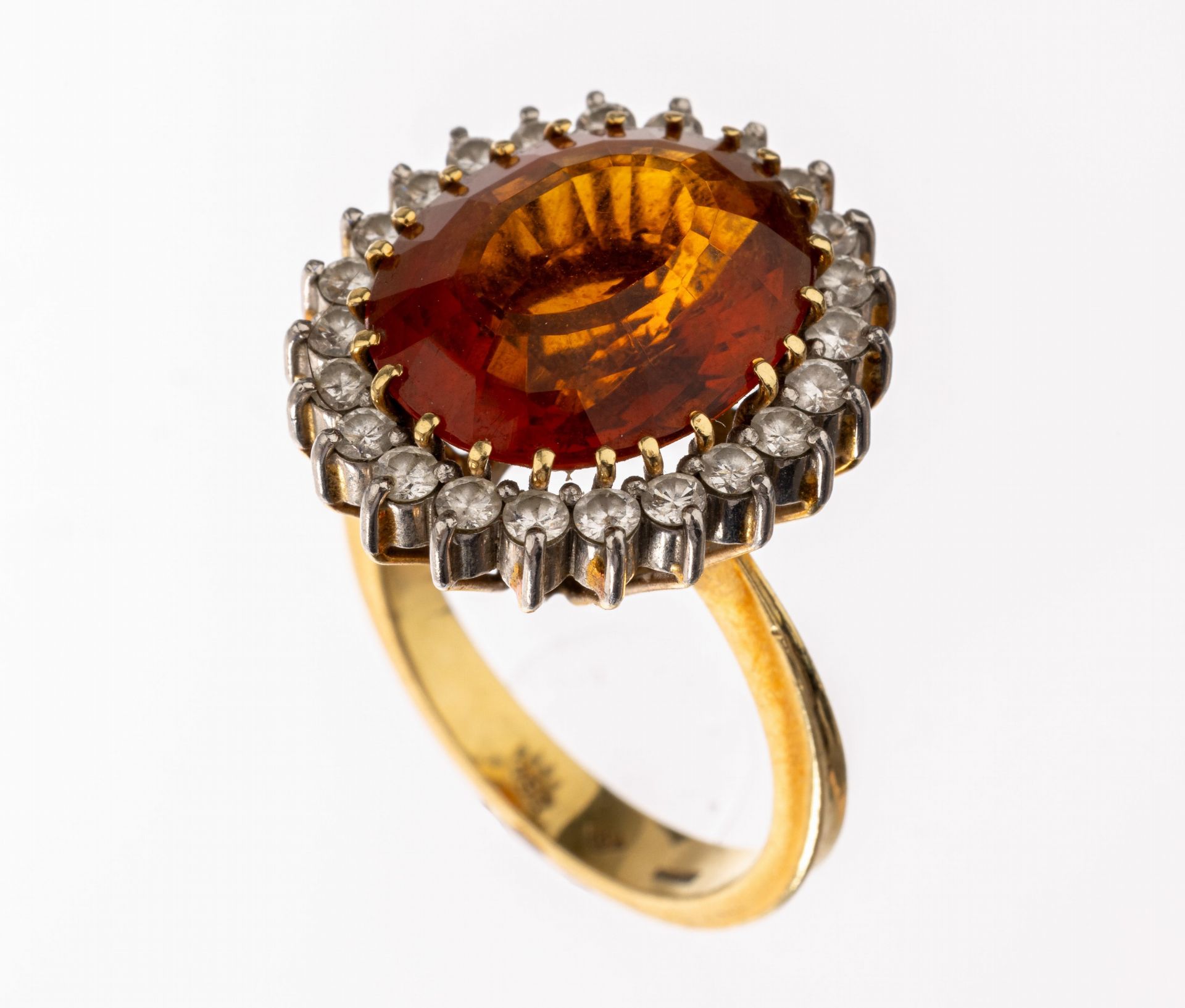 18 kt Gold Diamant-Citrin-Ring,   GG 750/000,gepr.,