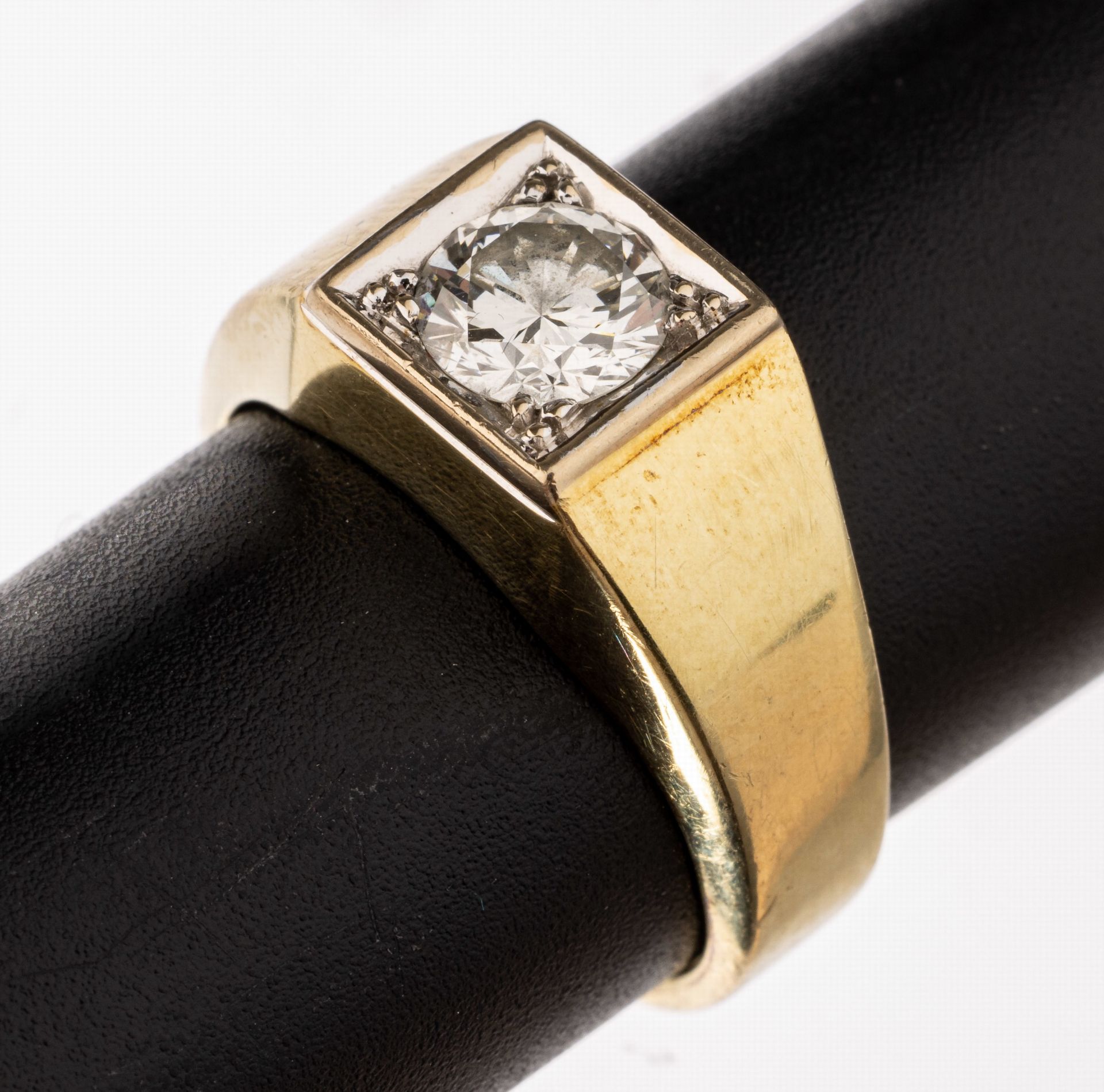 14 kt Gold Brillant-Ring,   GG 585/000, Ringkopf rhod. mit