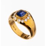 18 kt Gold Saphir-Brillant-Ring,   GG 750/000, facett.