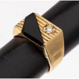 14 kt Gold Brillant-Onyx-Ring,   WG 585/000, Brillant ca.