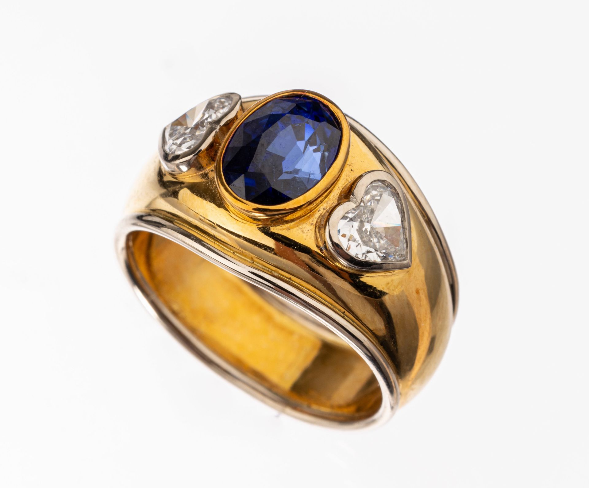 18 kt Gold Saphir-Diamant-Ring, GG 750/000,mittig